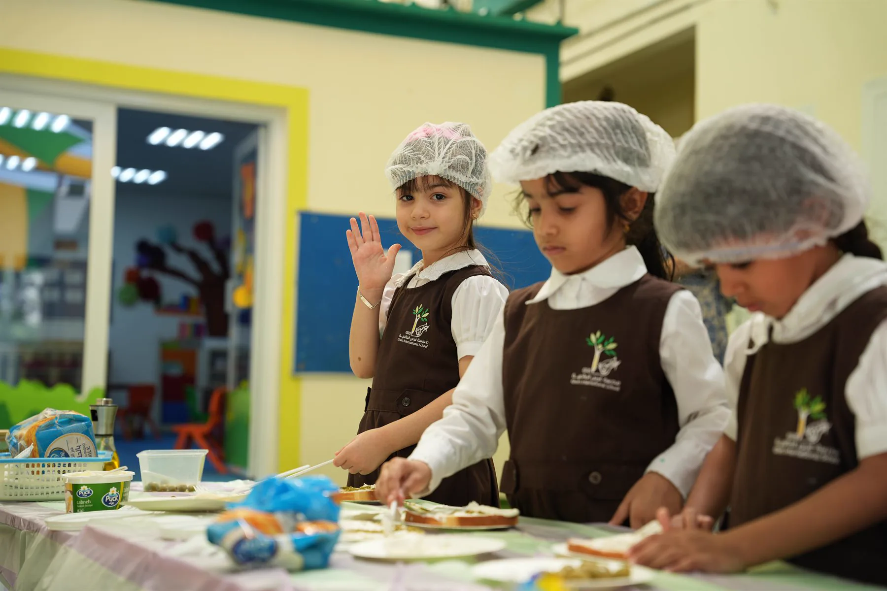 Students preparing food during a school activity